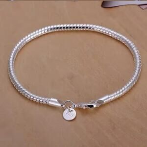 925 Silver Bracelet Fish Snake Scale Chain 3mm Men Women Style Fashion Gift NEW
